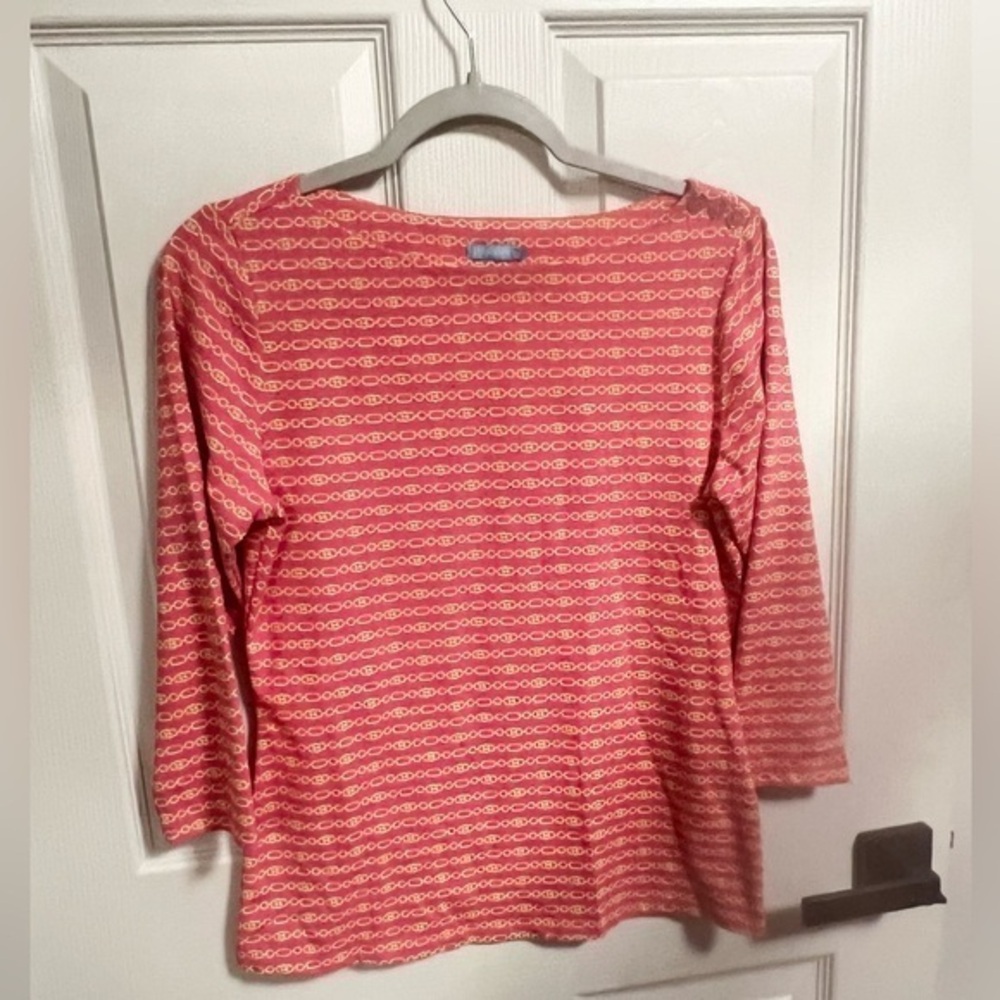 J. MCLAUGHLIN Catalina cloth chain link pink gold blouse size S